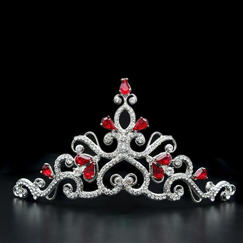 LO2109 - Imitation Rhodium Brass Tiaras & Hair Clip with Top Grade Crystal in Ruby-0