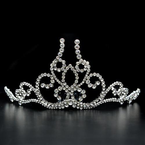 LO2112 - Imitation Rhodium Brass Tiaras & Hair Clip with Top Grade Crystal in Clear-0