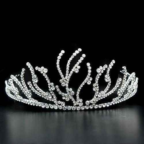 LO2117 - Imitation Rhodium Brass Tiaras & Hair Clip with Top Grade Crystal in Clear-0