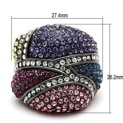 LO2174 - TIN Cobalt Black Brass Ring with Top Grade Crystal in Multi Color-1