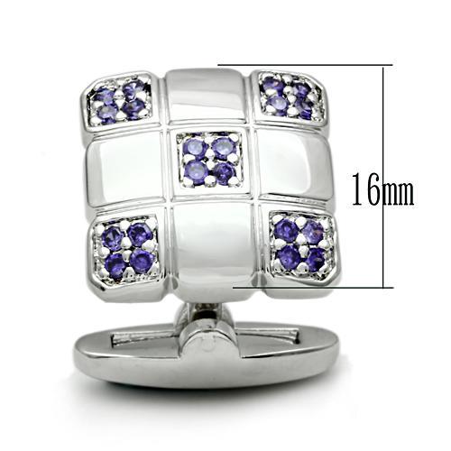 LO2296 - Rhodium Brass Cufflink with AAA Grade CZ in Amethyst-1