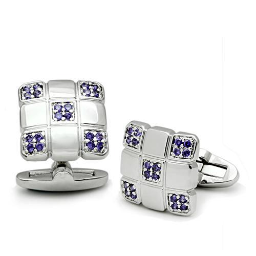 LO2296 - Rhodium Brass Cufflink with AAA Grade CZ in Amethyst-0