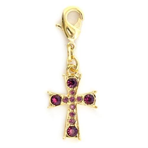 LO231 - Gold Brass Pendant with Top Grade Crystal in Amethyst-0