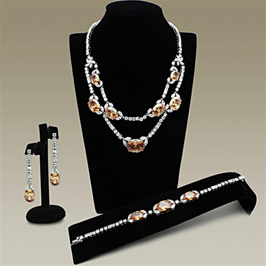 LO2326 - Rhodium Brass Jewelry Sets with AAA Grade CZ in Champagne-0