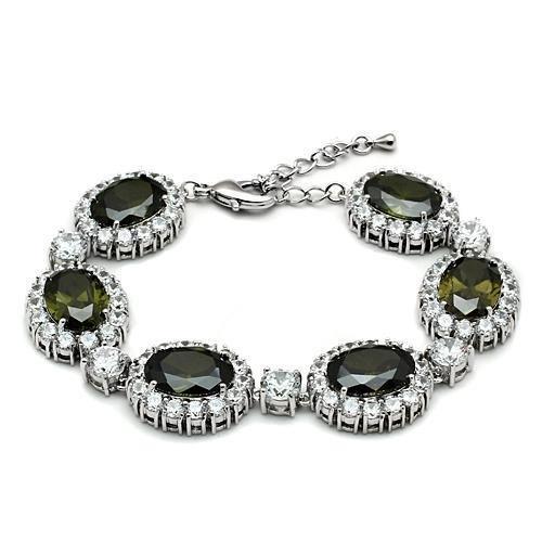 LO2358 - Rhodium Brass Bracelet with AAA Grade CZ in Olivine color-0