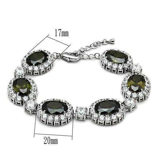 LO2358 - Rhodium Brass Bracelet with AAA Grade CZ in Olivine color-2