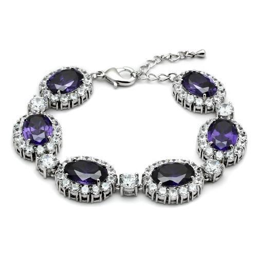 LO2359 - Rhodium Brass Bracelet with AAA Grade CZ in Amethyst-0