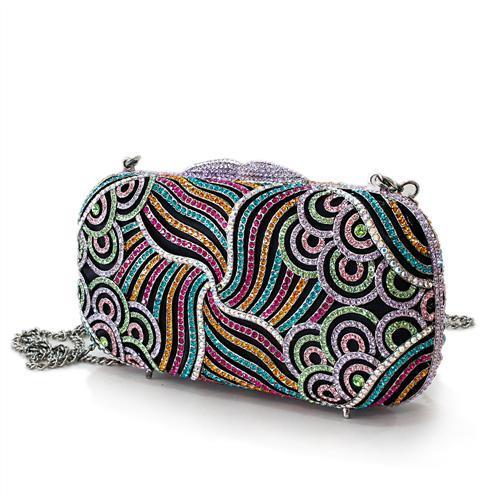 LO2365 - Imitation Rhodium White Metal Clutch with Top Grade Crystal in Multi Color-1