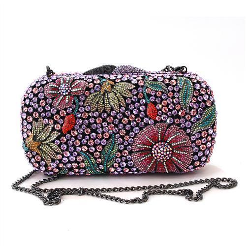 LO2374 - Ruthenium White Metal Clutch with Top Grade Crystal in Multi Color-0
