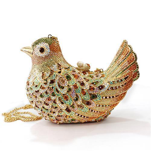 LO2378 - Gold White Metal Clutch with Top Grade Crystal in Multi Color-0