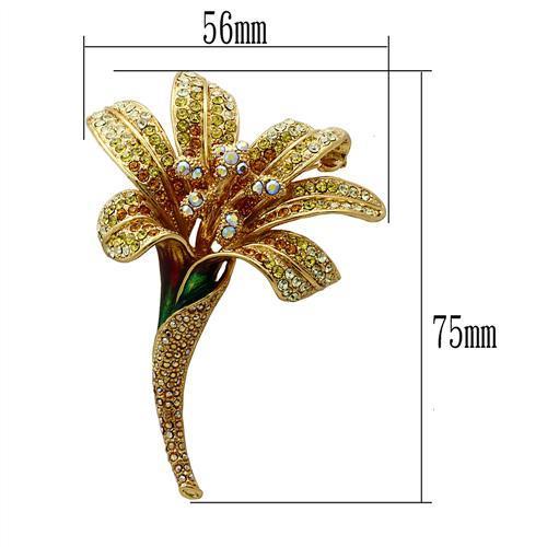 LO2390 - Gold White Metal Brooches with Top Grade Crystal in Multi Color-1