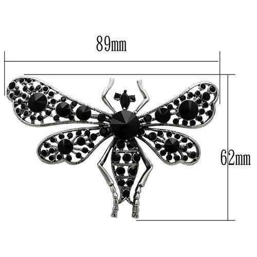 LO2391 - Imitation Rhodium White Metal Brooches with Top Grade Crystal in Jet-1