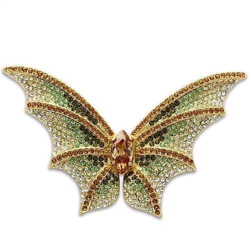 LO2400 - Gold White Metal Brooches with Top Grade Crystal in Multi Color-0
