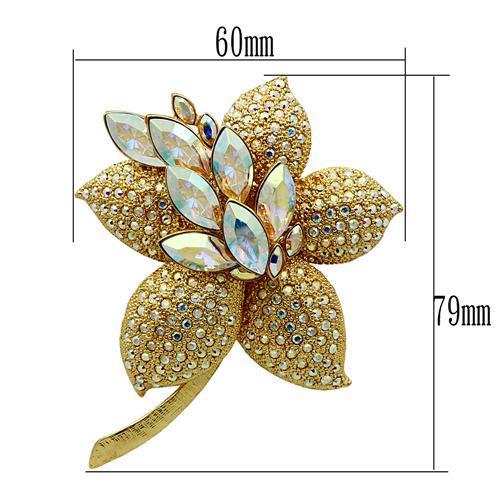 LO2402 - Gold White Metal Brooches with Top Grade Crystal in Aurora Borealis (Rainbow Effect)-1