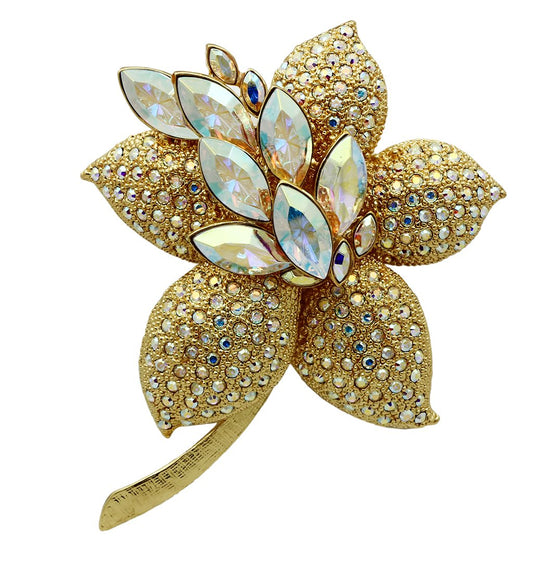 LO2402 - Gold White Metal Brooches with Top Grade Crystal in Aurora Borealis (Rainbow Effect)-0