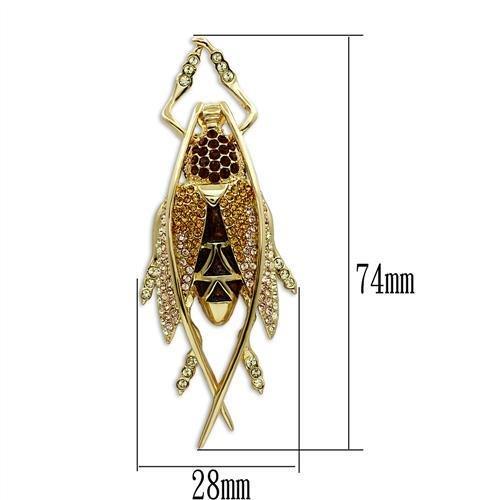 LO2406 - Gold White Metal Brooches with Top Grade Crystal in Multi Color-1