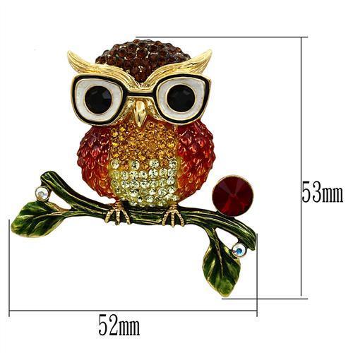 LO2408 - Gold White Metal Brooches with Top Grade Crystal in Multi Color-1