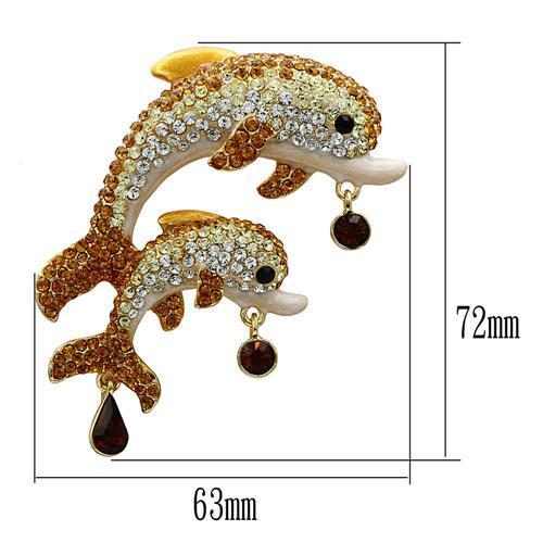 LO2413 - Gold White Metal Brooches with Top Grade Crystal in Multi Color-1