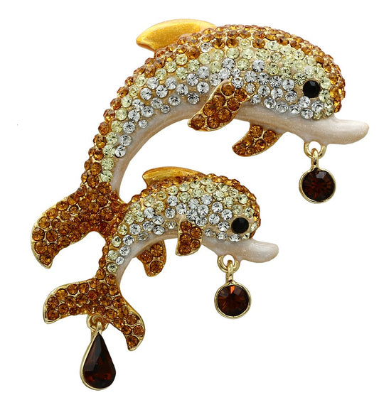 LO2413 - Gold White Metal Brooches with Top Grade Crystal in Multi Color-0