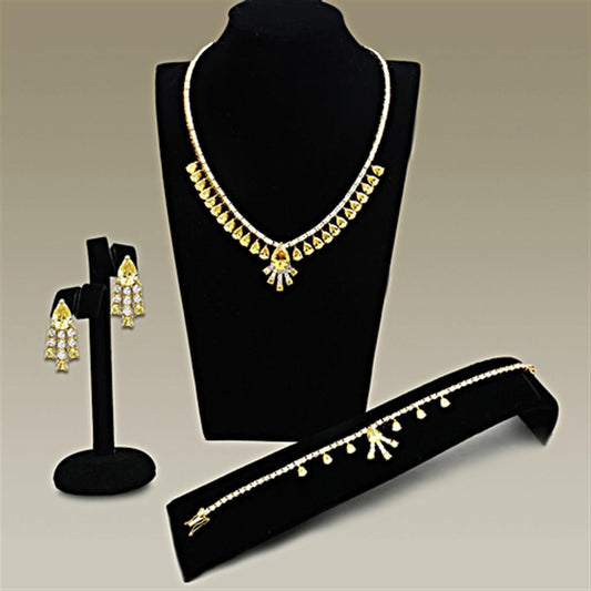 LO2429 - Gold Brass Jewelry Sets with AAA Grade CZ in Topaz-0
