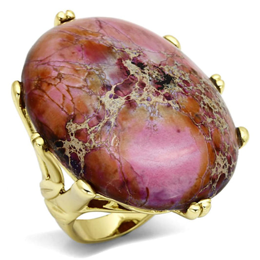 LO2432 - Gold Brass Ring with Synthetic Jade in Light Amethyst-0