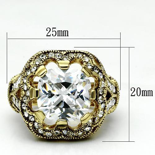 LO2444 - Gold Brass Ring with AAA Grade CZ in Clear-1