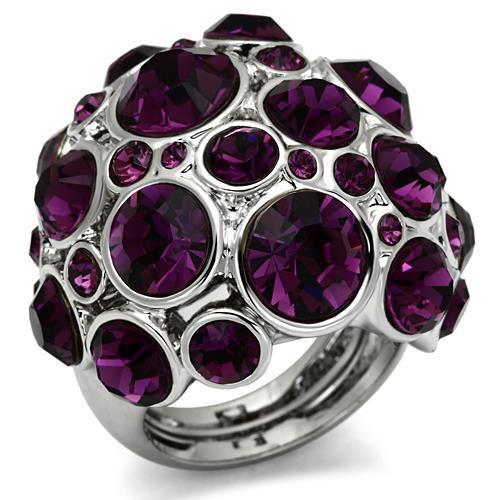 LO2462 - Rhodium Brass Ring with Top Grade Crystal in Amethyst-0