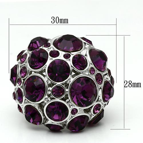 LO2462 - Rhodium Brass Ring with Top Grade Crystal in Amethyst-1