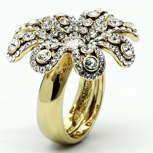 LO2465 - Gold Brass Ring with Top Grade Crystal in Clear-2