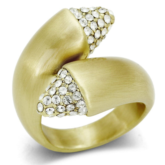 LO2466 - Gold & Brush Brass Ring with Top Grade Crystal in Clear-0