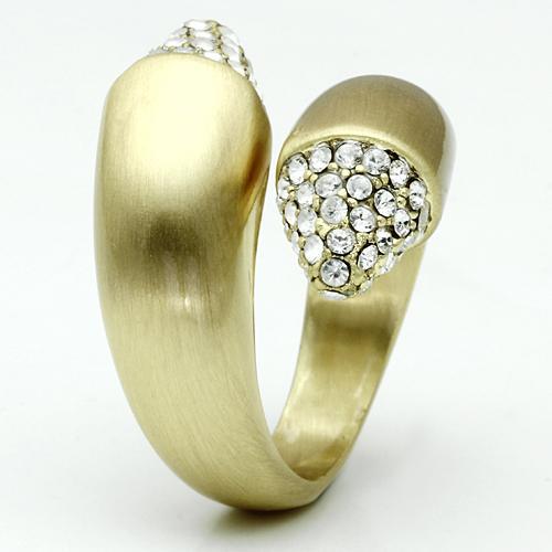 LO2466 - Gold & Brush Brass Ring with Top Grade Crystal in Clear-2