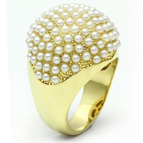 LO2471 - Gold Brass Ring with Synthetic Pearl in White-2