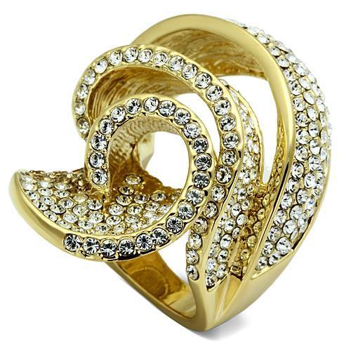 LO2472 - Gold Brass Ring with Top Grade Crystal in Light Smoked-0