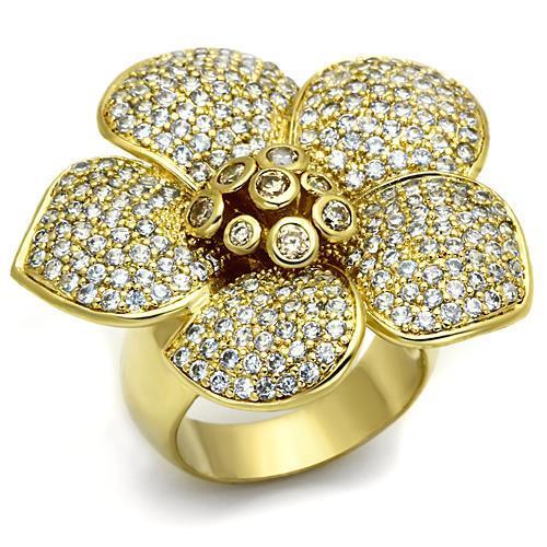 LO2484 - Gold Brass Ring with AAA Grade CZ in Champagne-0