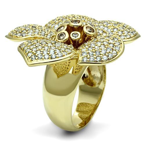 LO2484 - Gold Brass Ring with AAA Grade CZ in Champagne-1