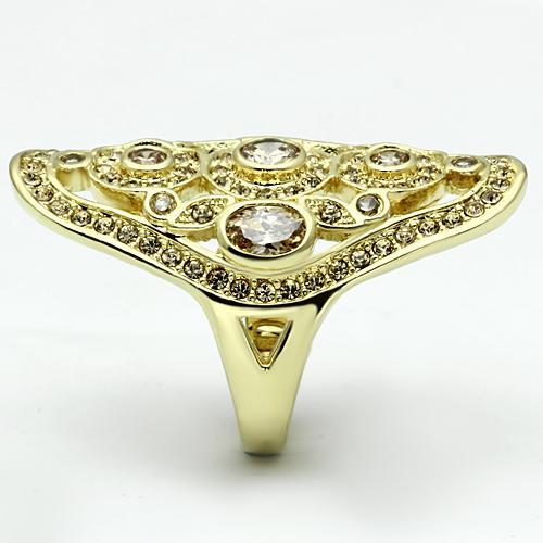 LO2496 - Gold Brass Ring with AAA Grade CZ in Champagne-2