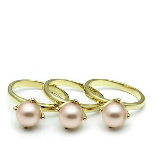 LO2508 - Gold Brass Ring with Synthetic Pearl in Light Rose-1