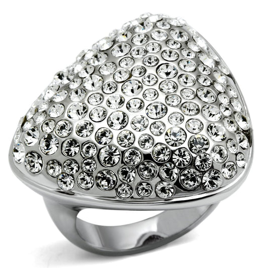 LO2515 - Rhodium Brass Ring with Top Grade Crystal in Clear-0