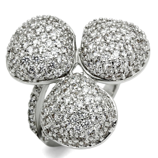 LO2526 - Rhodium Brass Ring with AAA Grade CZ in Clear-0
