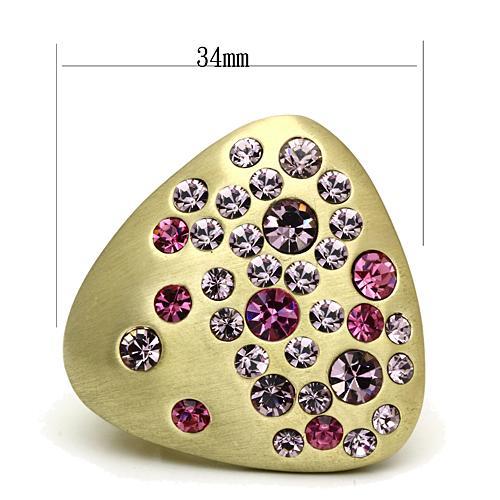 LO2534 - Gold & Brush Brass Ring with Top Grade Crystal in Multi Color-1