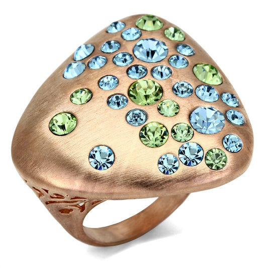 LO2535 - Rose Gold Brass Ring with Top Grade Crystal in Multi Color-0