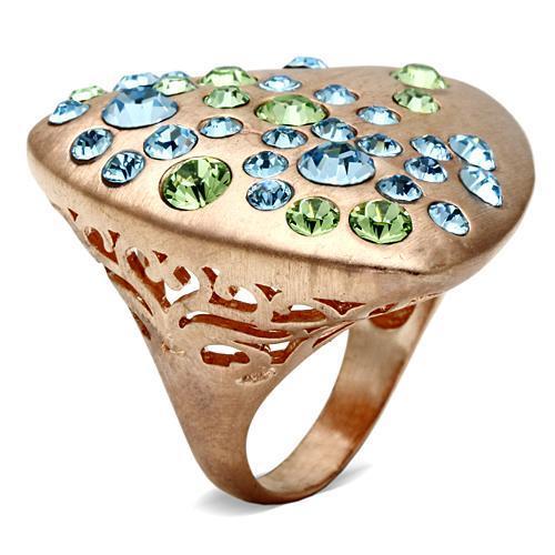 LO2535 - Rose Gold Brass Ring with Top Grade Crystal in Multi Color-2
