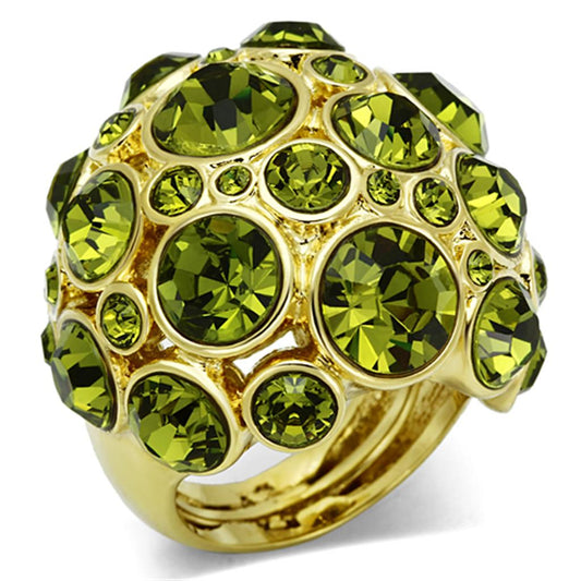 LO2544 - Gold Brass Ring with Top Grade Crystal in Olivine color-0