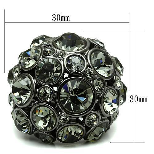 LO2545 - Ruthenium Brass Ring with Top Grade Crystal in Black Diamond-1