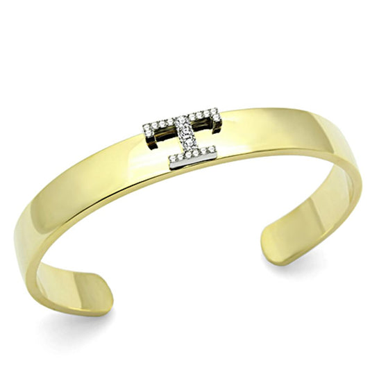 LO2589 - Gold+Rhodium White Metal Bangle with Top Grade Crystal in Clear-0