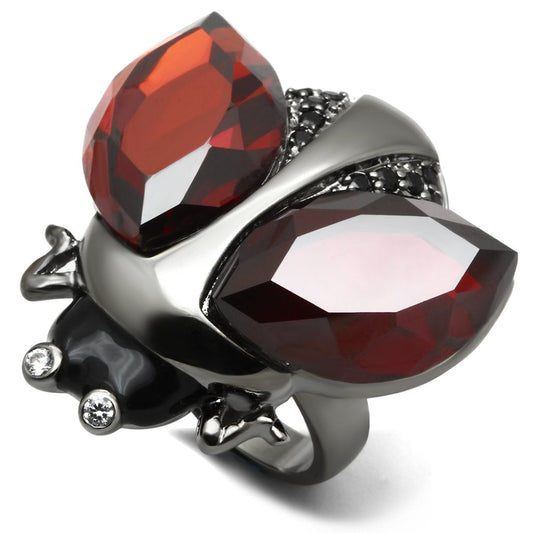 LO2601 - Ruthenium Brass Ring with AAA Grade CZ in Garnet-0