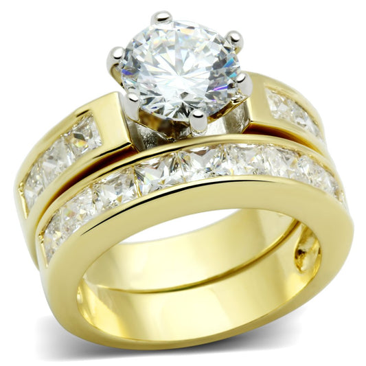 LO2603 - Gold+Rhodium Brass Ring with AAA Grade CZ in Clear-0