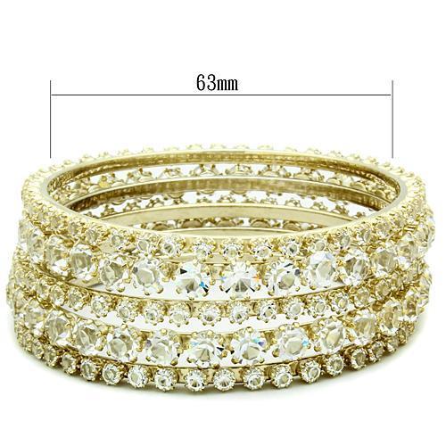 LO2617 - Gold Brass Bangle with Top Grade Crystal in Clear-1