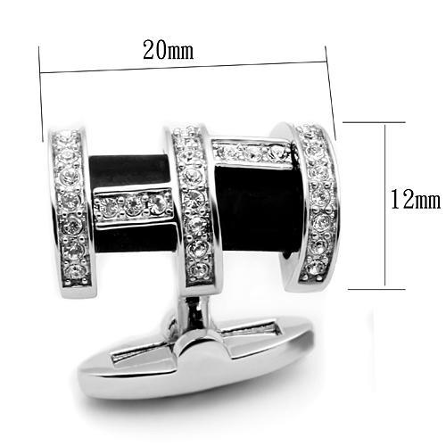 LO2629 - Rhodium Brass Cufflink with Top Grade Crystal in Clear-1