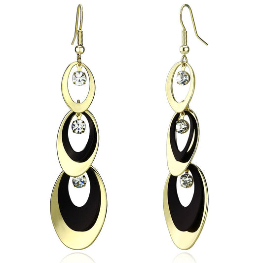 LO2652 - Gold+Ruthenium Iron Earrings with Top Grade Crystal in Clear-0